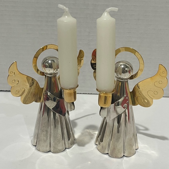 2 pc. TIMELESS TREASURES Silver Plated & Gold Toned Angels Candle Holders -VTG - Picture 10 of 10
